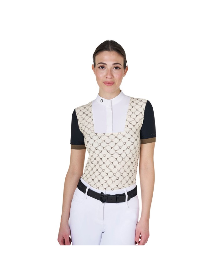 WOMEN S COMPETITION MONOGRAM PRINT POLO SHIRT SS ZIP