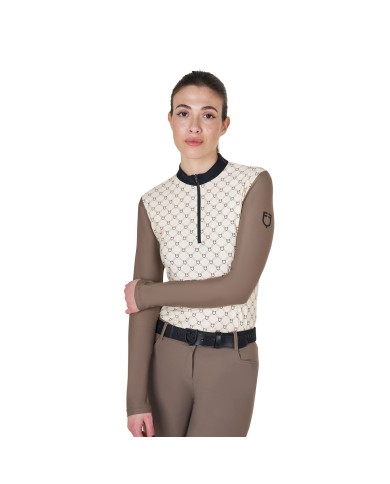 WOMEN S TRAINING MONOGRAM PRINT POLO SHIRT LS ZIP