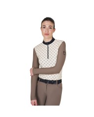 WOMEN S TRAINING MONOGRAM PRINT POLO SHIRT LS ZIP