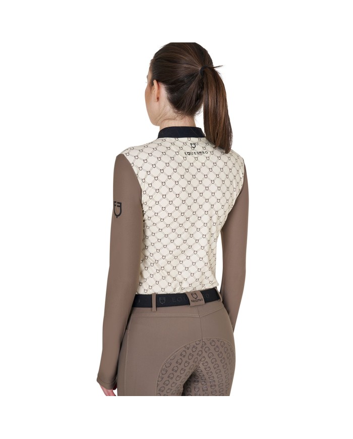 WOMEN S TRAINING MONOGRAM PRINT POLO SHIRT LS ZIP