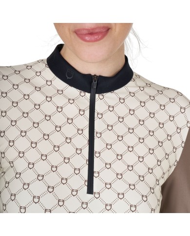WOMEN S TRAINING MONOGRAM PRINT POLO SHIRT LS ZIP