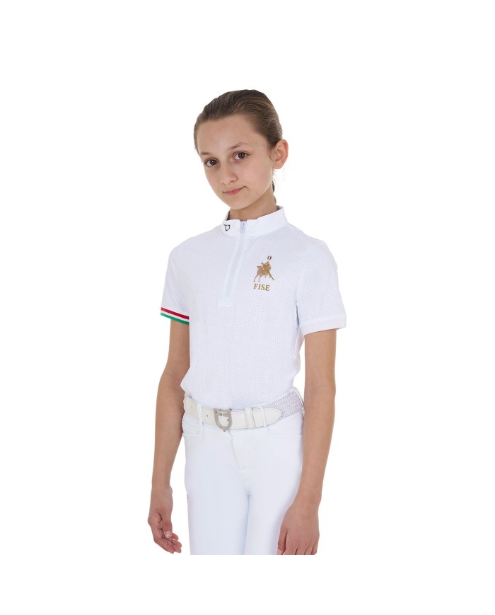 GIRL S COMPETITION POLO ZIP SS FLAG EQUESTROxFISE