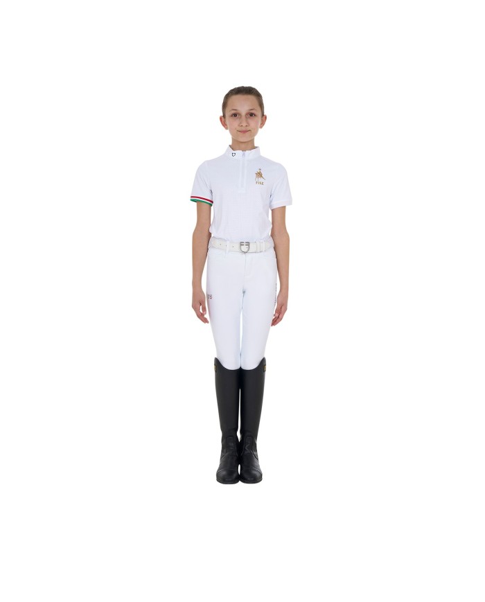 GIRL S COMPETITION POLO ZIP SS FLAG EQUESTROxFISE