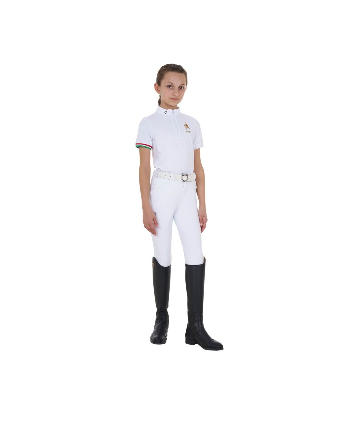 GIRL S COMPETITION POLO ZIP SS FLAG EQUESTROxFISE