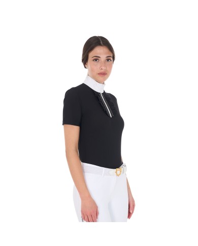 WOMEN S STRASS RUCHES POLO SHIRT SS ZIP