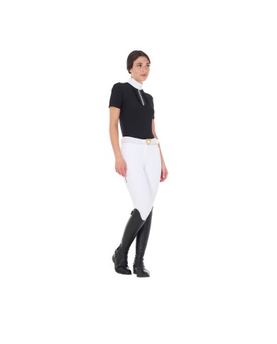 WOMEN S STRASS RUCHES POLO SHIRT SS ZIP