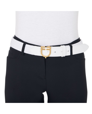 Cintura in cuoio con elastico e logo a fibbia Cintura in cuoio con elastico e logo a fibbia