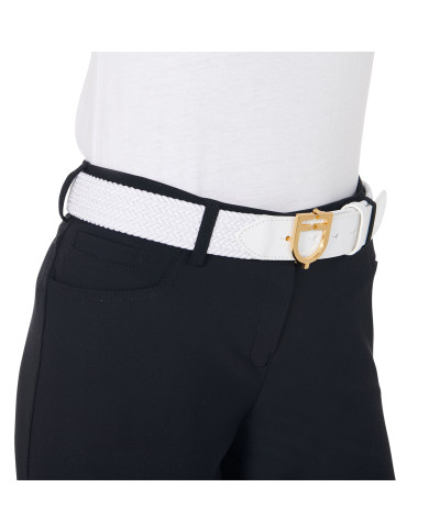 Cintura in cuoio con elastico e logo a fibbia Cintura in cuoio con elastico e logo a fibbia