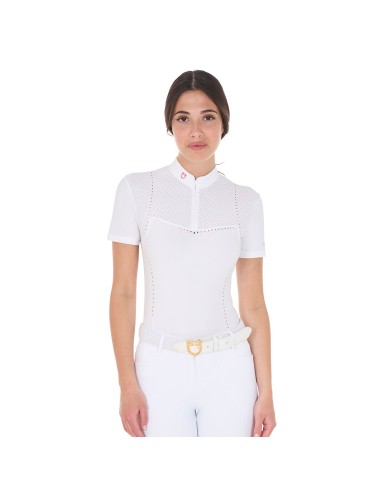 WOMEN S PERFORATED COMPETITION POLO SHIRT SS ZIP