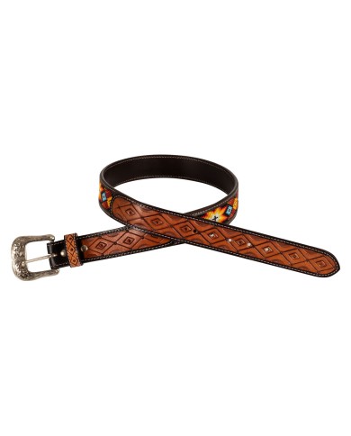 UNISEX WESTERN BEADED BELT AND BRASS BUCKLE