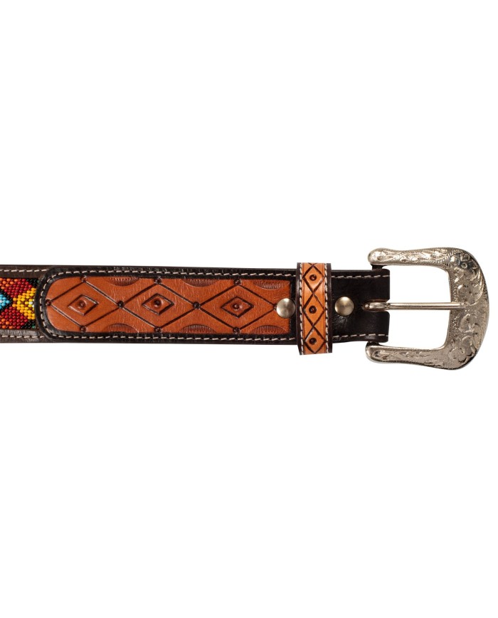 UNISEX WESTERN BEADED BELT AND BRASS BUCKLE