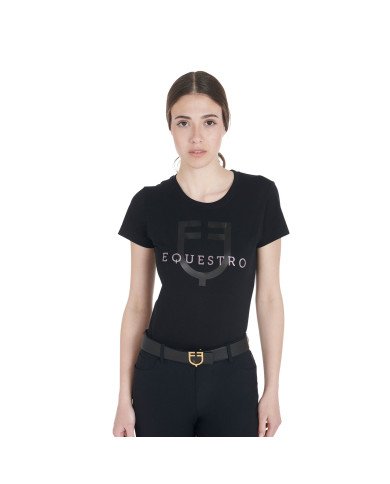 T-shirt donna slim fit con logo glitter