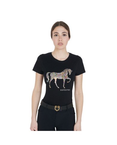 T-shirt donna slim fit con silhouette cavallo floreale
