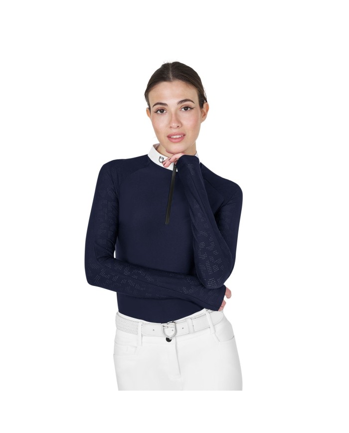 WOMEN S TULLE STRETCH COMPETITION POLO SHIRT LS ZIP