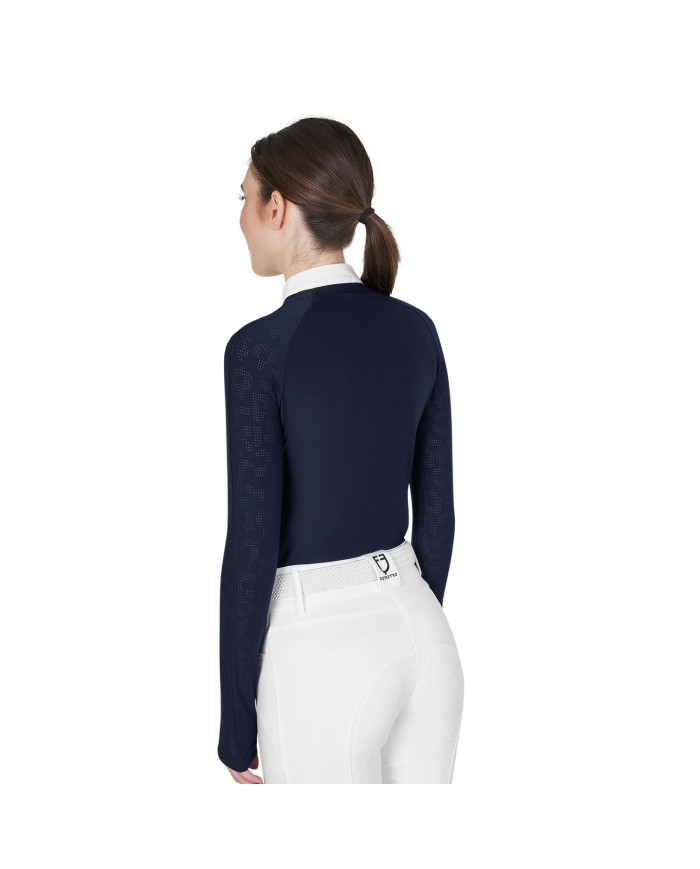 WOMEN S TULLE STRETCH COMPETITION POLO SHIRT LS ZIP