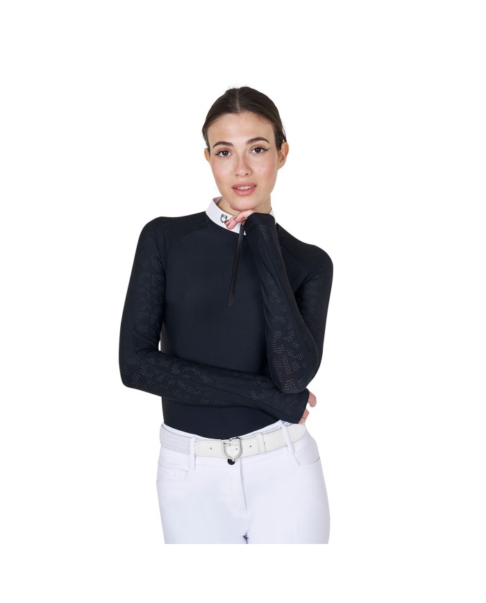 WOMEN S TULLE STRETCH COMPETITION POLO SHIRT LS ZIP