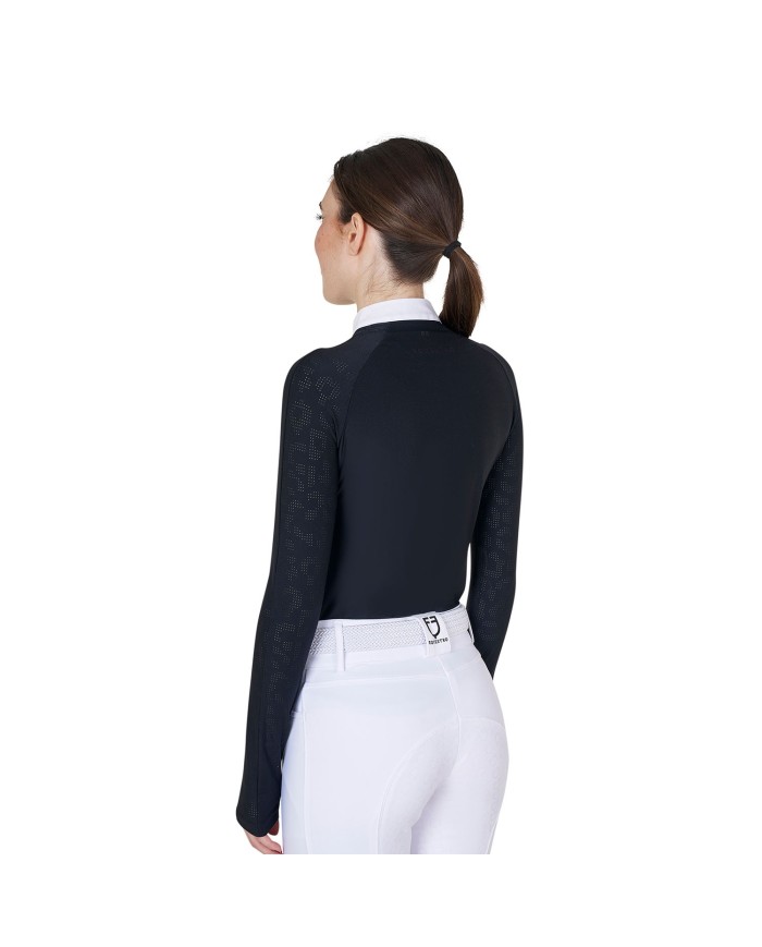 WOMEN S TULLE STRETCH COMPETITION POLO SHIRT LS ZIP