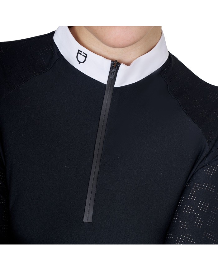 WOMEN S TULLE STRETCH COMPETITION POLO SHIRT LS ZIP