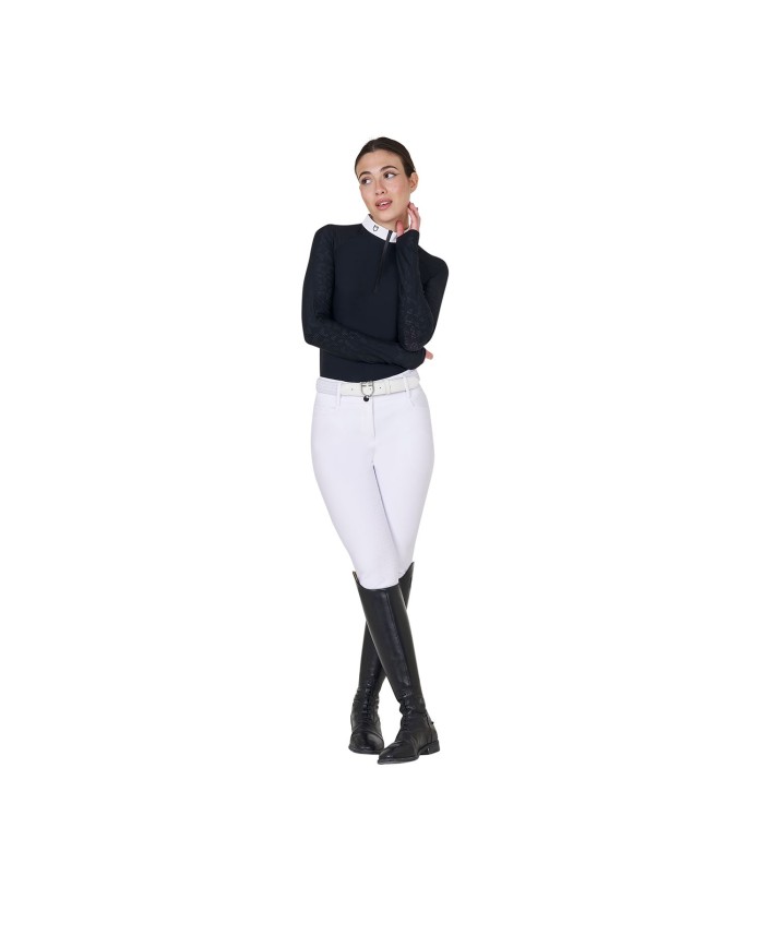 WOMEN S TULLE STRETCH COMPETITION POLO SHIRT LS ZIP