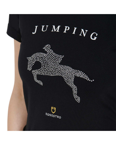 T-shirt donna slim fit disegno salto con strass T-shirt donna slim fit disegno salto con strass