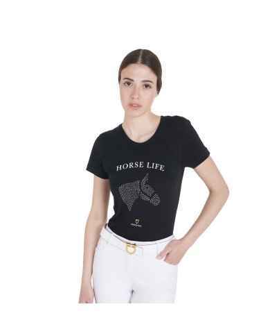 T-shirt donna slim fit horse life con strass