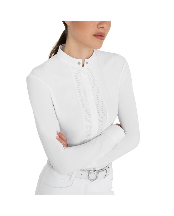 WOMEN S MICROMESH INSERT SNAP BUTTONS COMPETITION POLO SHIRT LS