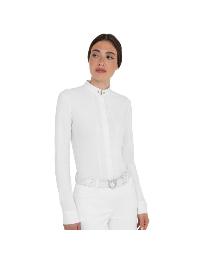 WOMEN S MICROMESH INSERT SNAP BUTTONS COMPETITION POLO SHIRT LS