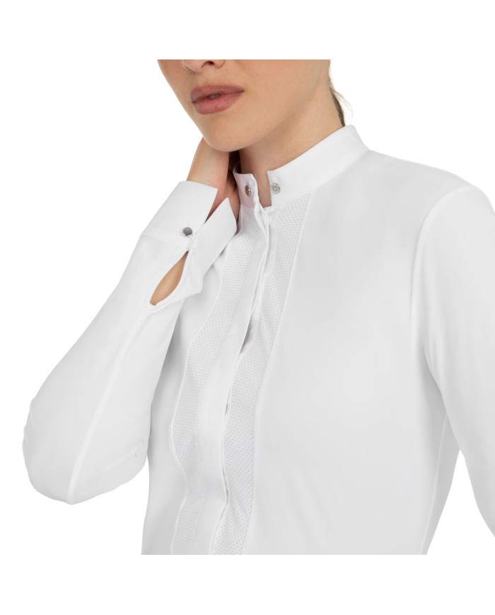 WOMEN S MICROMESH INSERT SNAP BUTTONS COMPETITION POLO SHIRT LS
