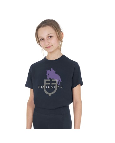 KIDS HORSE JUMP GLOSSY LOGO COTTON T-SHIRT
