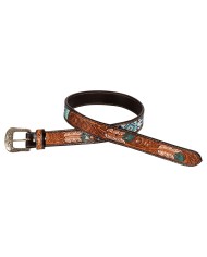 UNISEX WESTERN BEADED BELT WITH FEATHER ENGRAVING