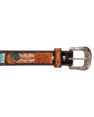 UNISEX WESTERN BEADED BELT WITH FEATHER ENGRAVING