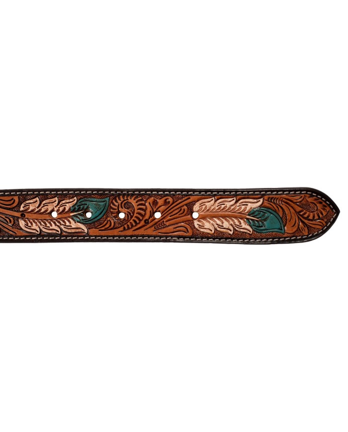UNISEX WESTERN BEADED BELT WITH FEATHER ENGRAVING