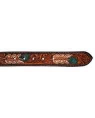 UNISEX WESTERN BEADED BELT WITH FEATHER ENGRAVING