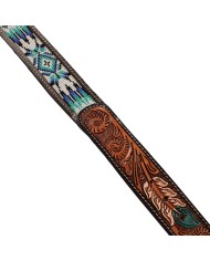 UNISEX WESTERN BEADED BELT WITH FEATHER ENGRAVING