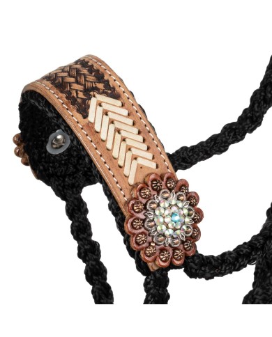ROPE HALTER WITH TOOLED LEATHER NOSEBAND