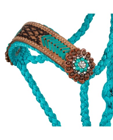 ROPE HALTER WITH TOOLED LEATHER NOSEBAND