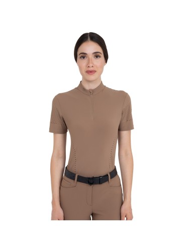 WOMEN S PERFORATED TRAINING POLO SHIRT SS ZIP