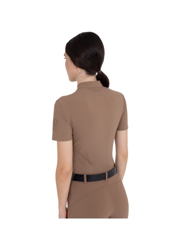 WOMEN S PERFORATED TRAINING POLO SHIRT SS ZIP
