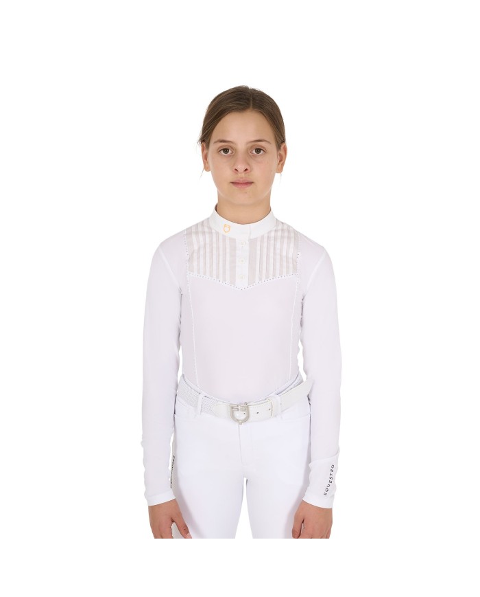GIRL S RHINESTONE COMPETITION POLO SHIRT LS BUTTONS