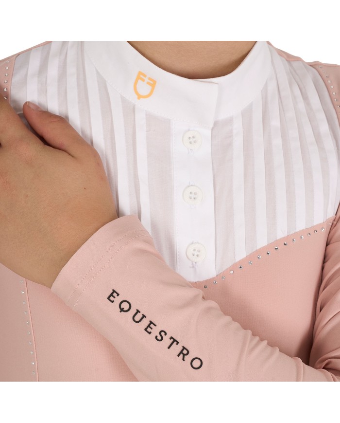 GIRL S RHINESTONE COMPETITION POLO SHIRT LS BUTTONS