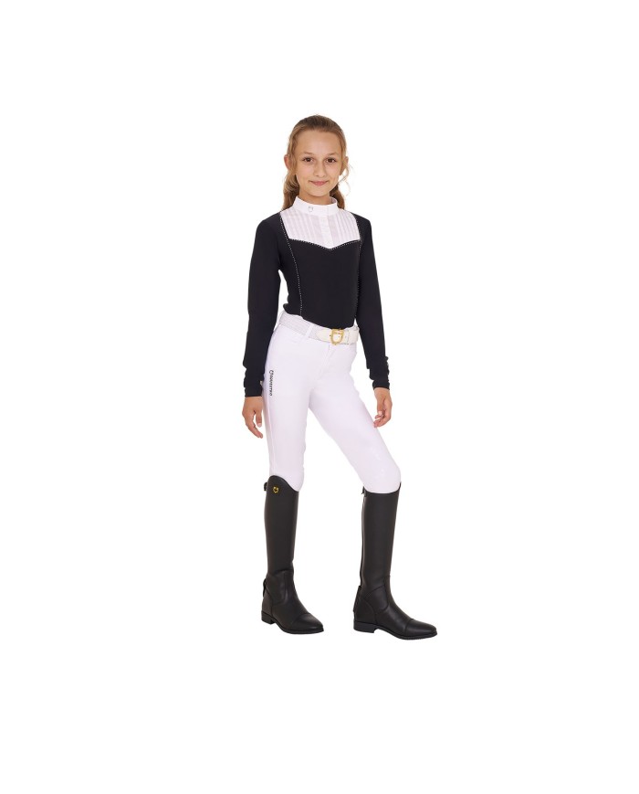 GIRL S RHINESTONE COMPETITION POLO SHIRT LS BUTTONS