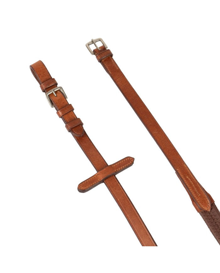 LEATHER AND RUBBER REINS SILVER FITTING (1.6CM)