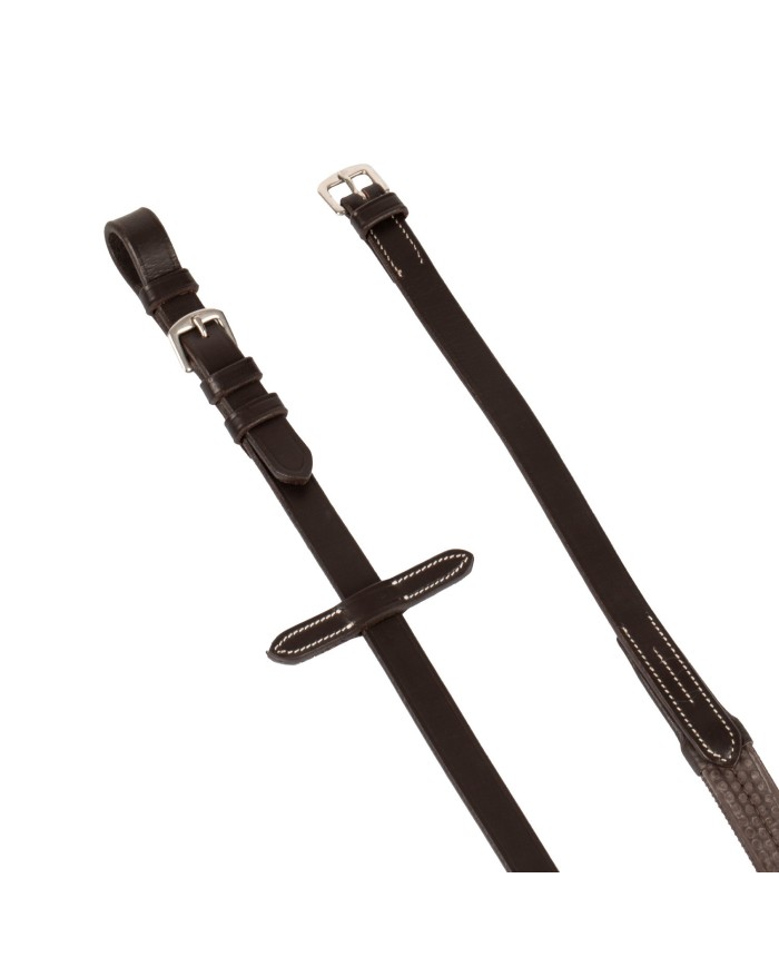 LEATHER AND RUBBER REINS SILVER FITTING (1.6CM)