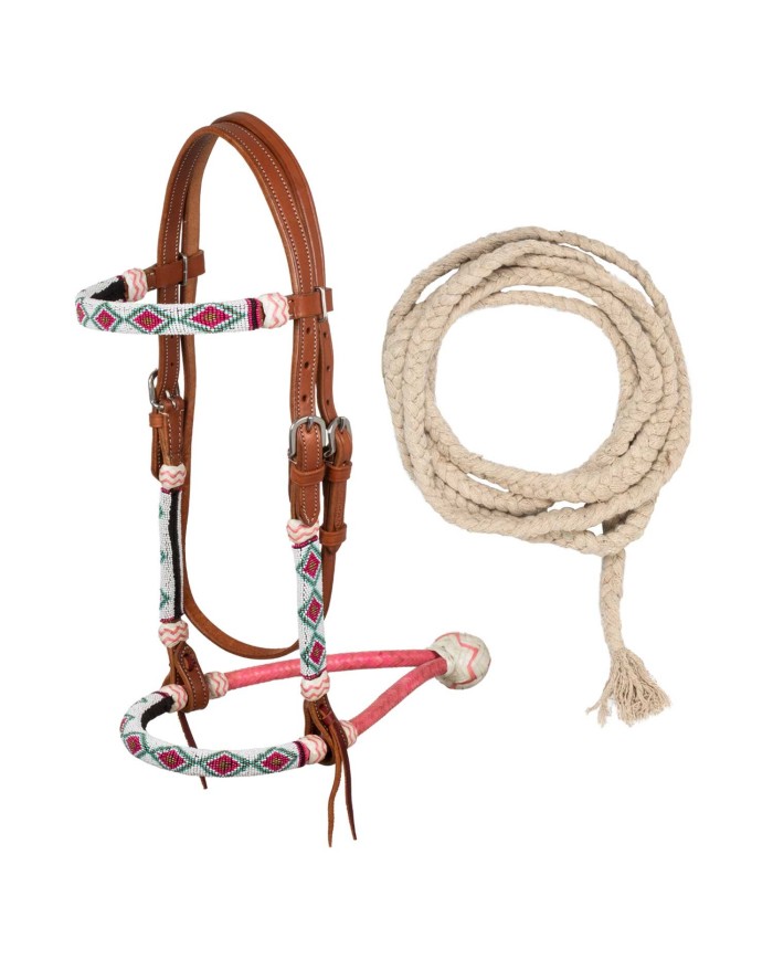 BEADED BOSAL BRIDLE WITH COTTON MECATE REINS