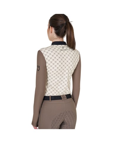 WOMEN S TRAINING MONOGRAM PRINT POLO SHIRT LS ZIP