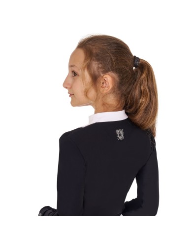GIRL S RHINESTONE COMPETITION POLO SHIRT LS BUTTONS
