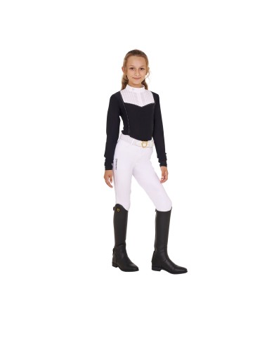 GIRL S RHINESTONE COMPETITION POLO SHIRT LS BUTTONS