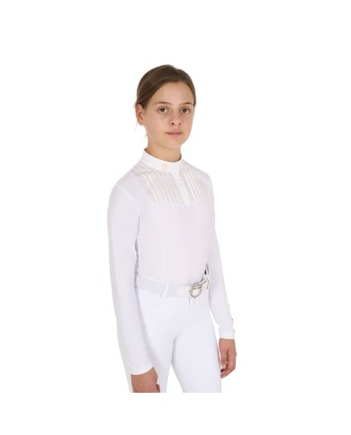 GIRL S RHINESTONE COMPETITION POLO SHIRT LS BUTTONS