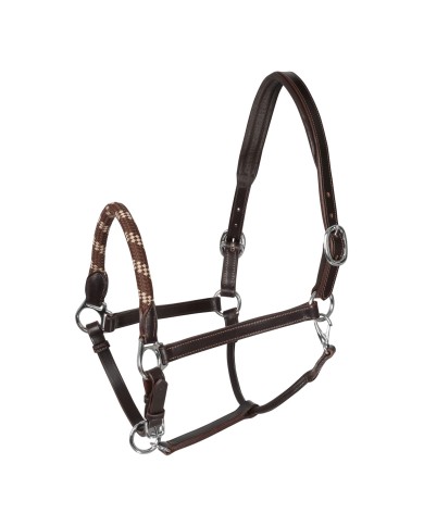 LEATHER HALTER W/ERGONOMIC POLLGUARD - ROPE NOSEBAND