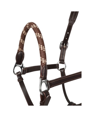 LEATHER HALTER W/ERGONOMIC POLLGUARD - ROPE NOSEBAND